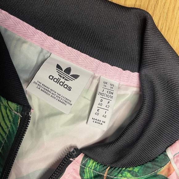 Adidas Women's Pink and Green Leaf Print Jacket - Picture 4 of 6